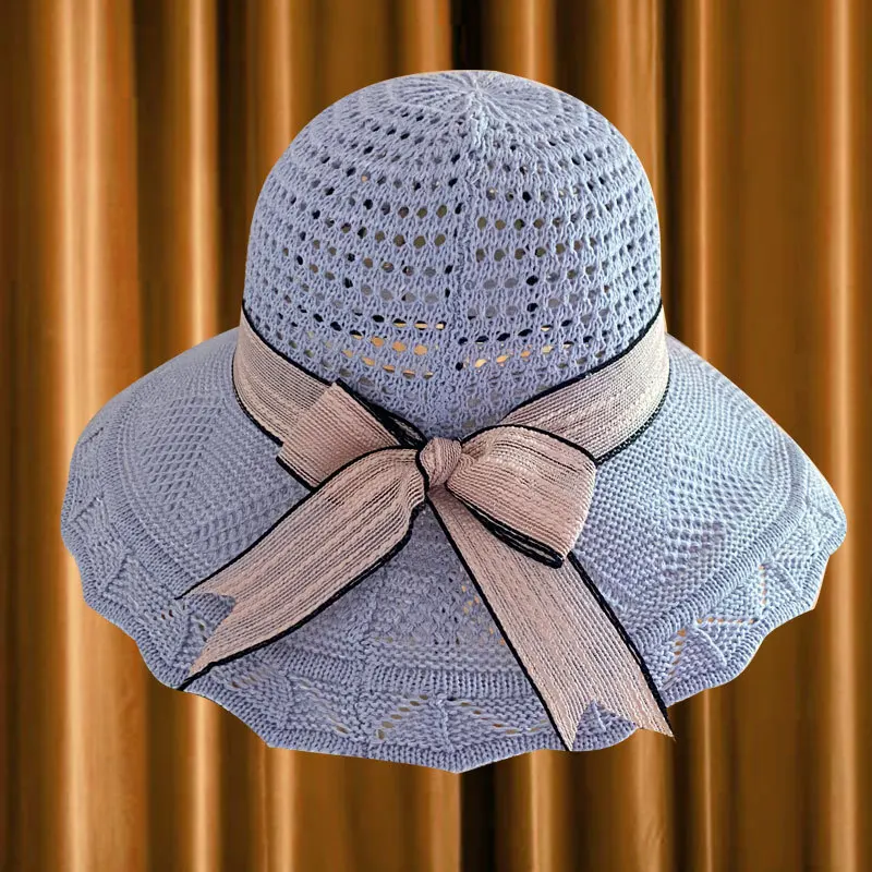 

2021 new fisherman hat female summer bowknot fashion knitted sunshade beach straw hat womens hats