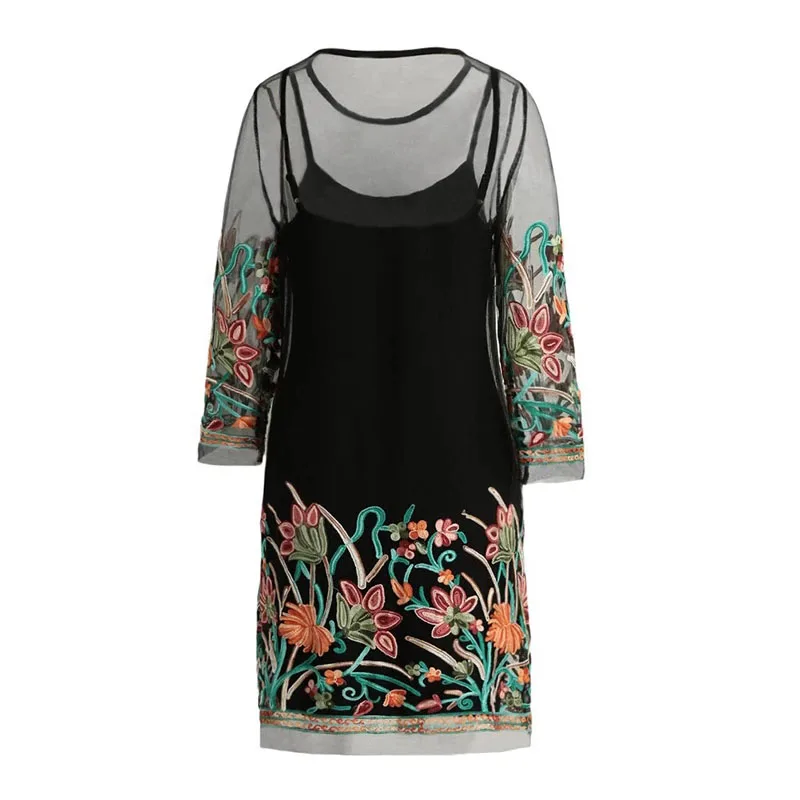 Летнее женское черное платье винтажные платья с цветочной вышивкой женские
