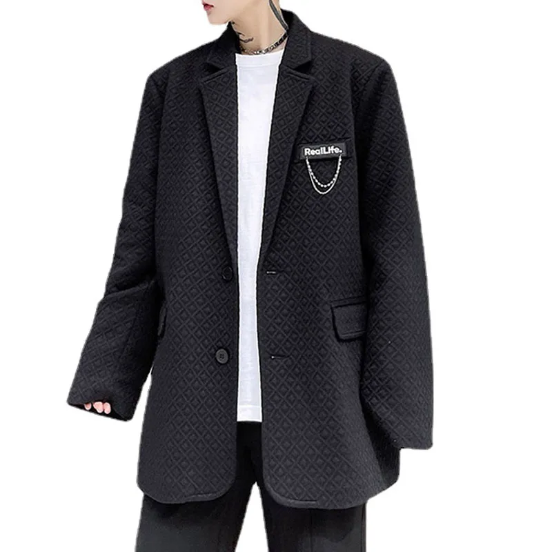 Blazers Men Chain Waffle Net Celebrities Suit Jacket Man Fashion Streetwear Loose Casual Blazers Suit Coat Women Oversize Suit