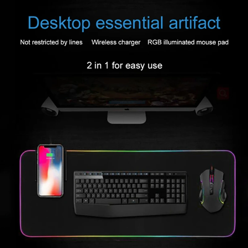 

HOT-RGB Mouse Pad USB Lighting Wireless Charging Function for Pc Laptop Wrist(800 x 300 x 4mm)