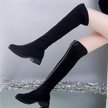 Women Boots 2020 Hot selling brand Ring Front Zipper Women Over The Knee Boots Stretch Suede block heels Autumn Woman Shoes High