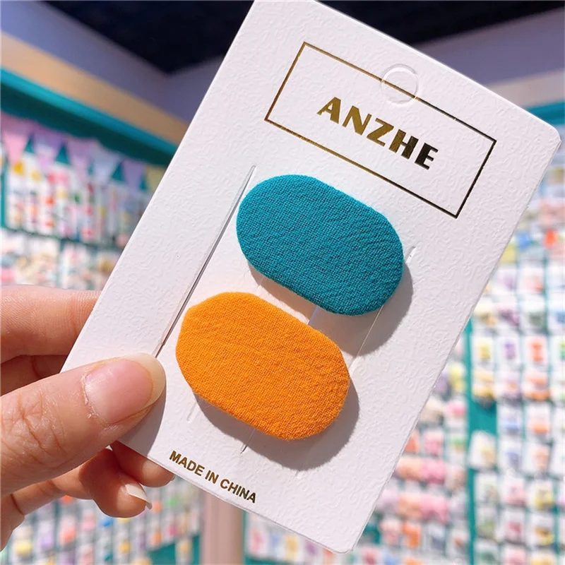 

Korean Style New Candy Color Fabric Oval Hairpin Mini Girl BB Clip Baby Cute Hair Clip for Children Fashion Hair Accessories