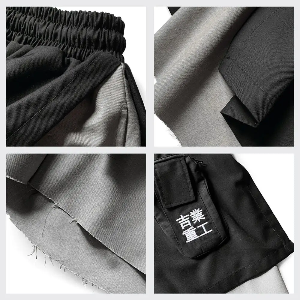 

11 BYBB'S DARK 2020 Hip Hop Streetwear Shorts Mens Summer Casual Harajuku Patchwork Fake Two Pieces Short Pants Joggers Hipster