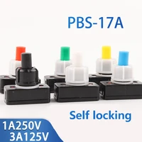 6pcs pbs 17a 10mm on off plastic push button switch square mini self locking blackwhiteredgreenyellowblue