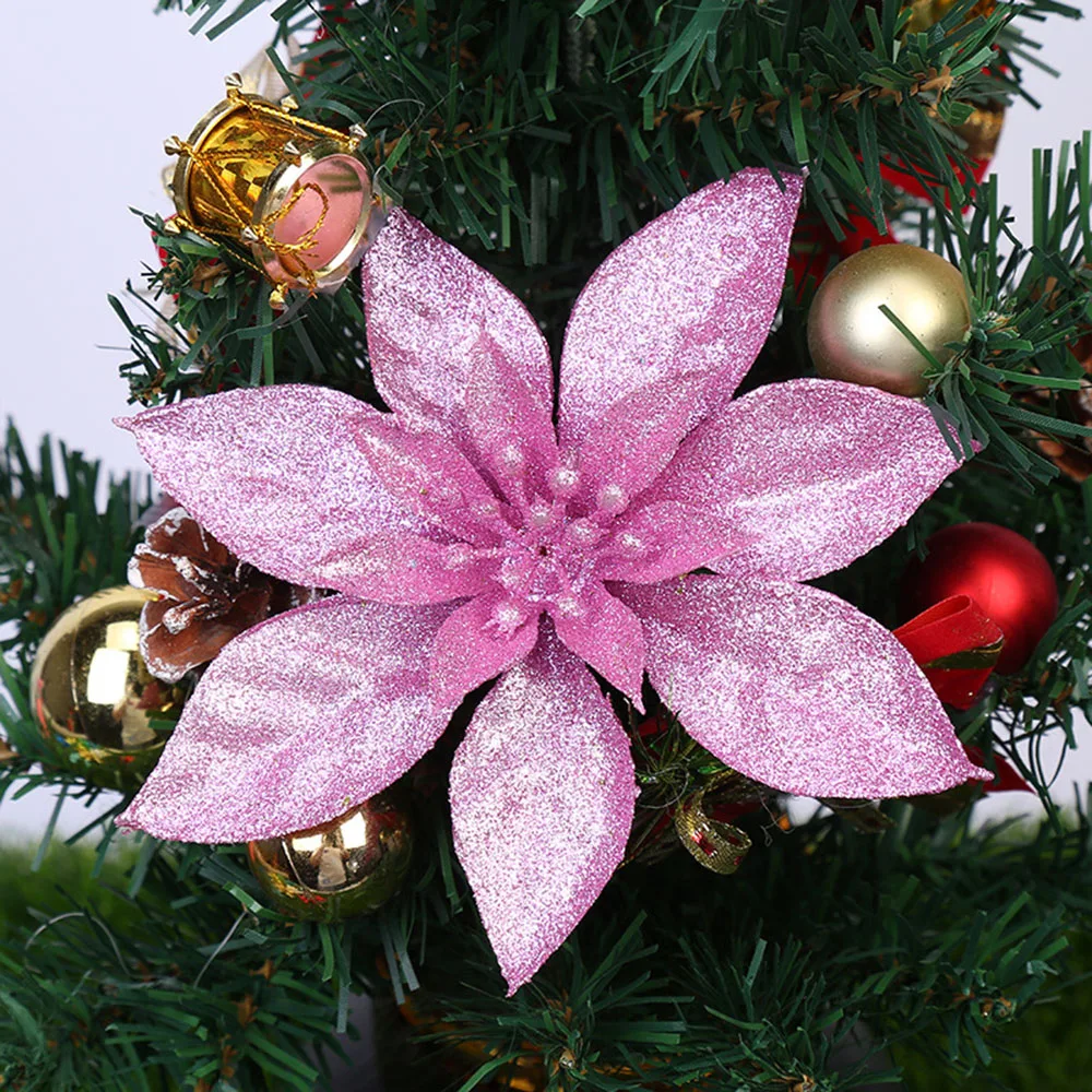 

10pcs Christmas Flowers 9cm Poinsettia Glitter Flower Tree Hanging Party Decoration Adornos De Navidad Home Decor