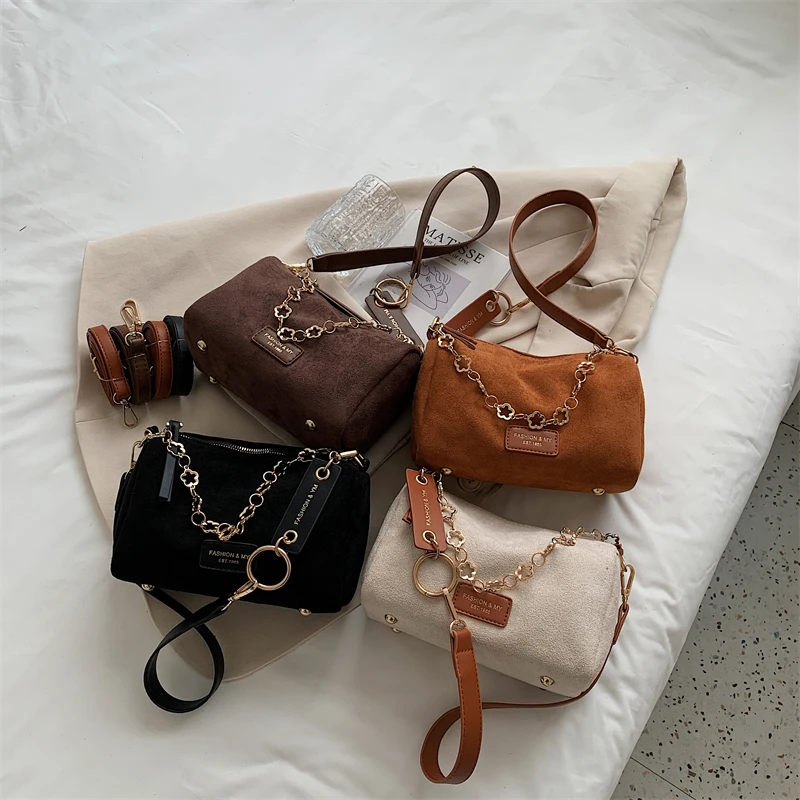 Зимние сумки через плечо LEFTSIDE из искусственной замши с цепочкой новинка 2022