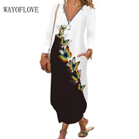 wayoflove autumn butterfly print dress long casual elegant zipper dresses woman party vestidos vintage black white womens dress