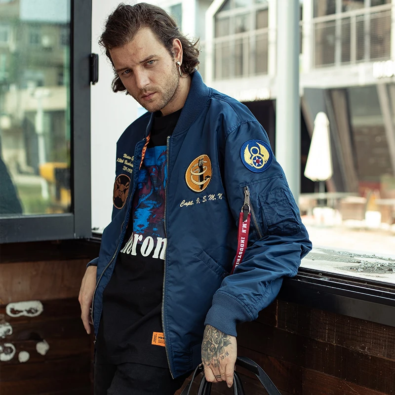 Мужская летная куртка SMN синяя осенняя бомбер для пилота бейсбол бадминтон