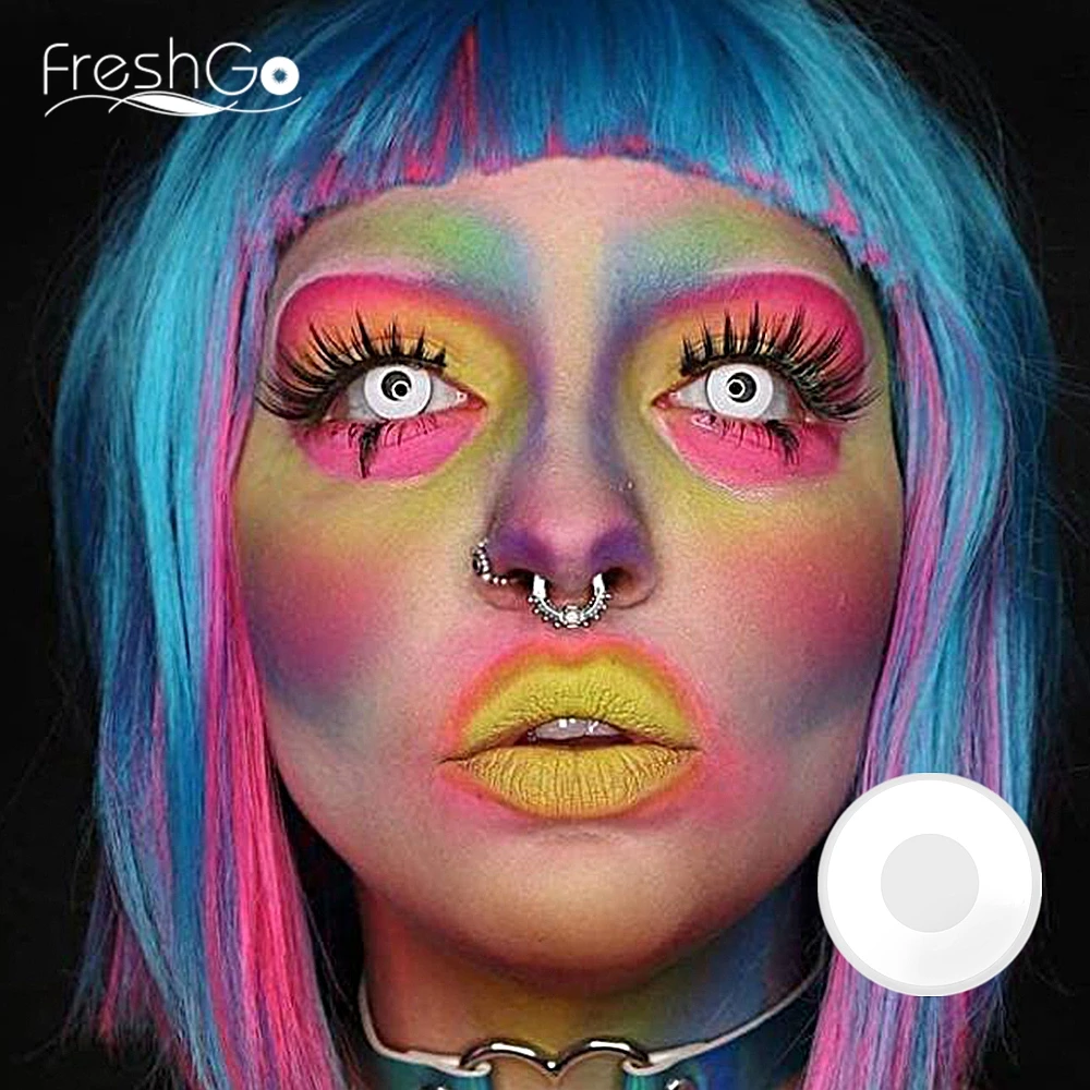 FreshGo белый цвет контактные линзы для Хэллоуина сумасшедшие Косплэй
