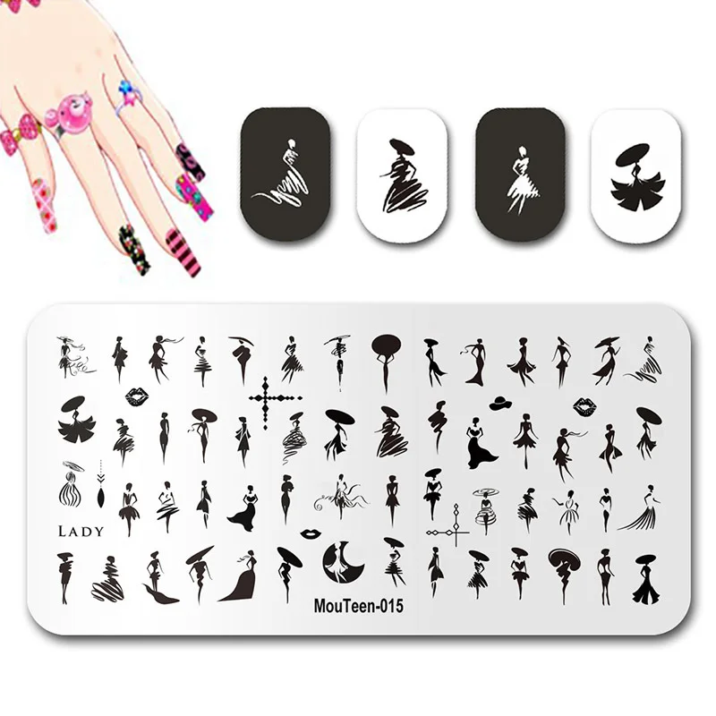 

6*12cm Nail Template Stainless Steel Gel Nail Printing Template Simple Strokes of Snake Animal Portrait Nail Image Plate Stencil