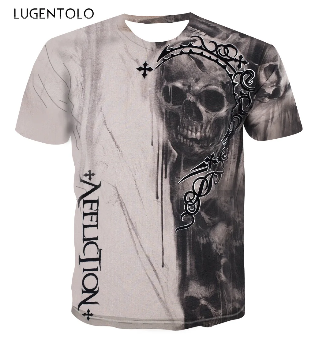 

Men Trend Tshirt Skull Print Summer O-neck Tops Short Sleeve Tee Casual Loose T-shirt Plus Size All-match T-shirts
