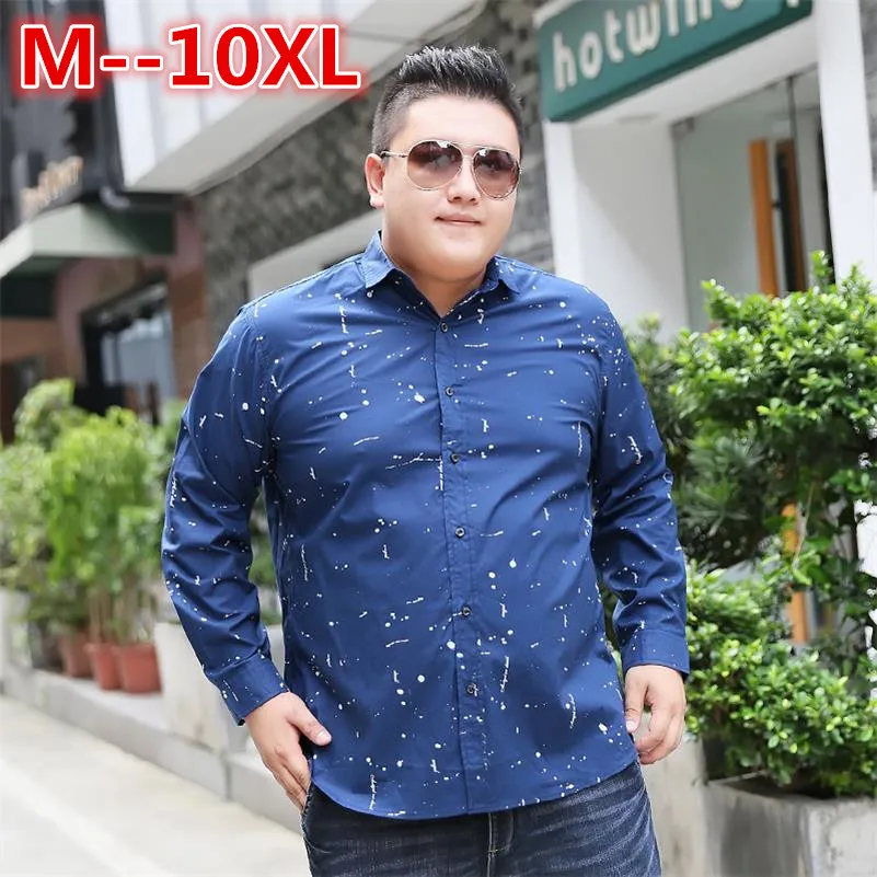 6XL плюс 8XL размер 10XL повседневное мужское осеннее платье с принтом приталенная