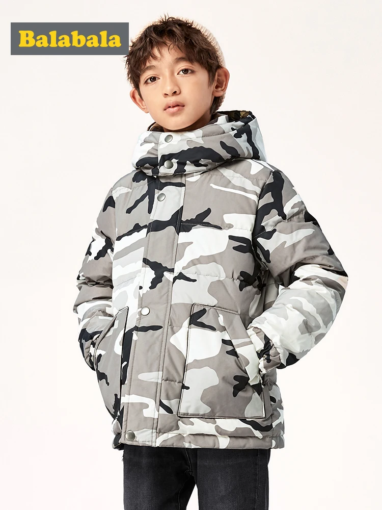 Пуховик для мальчиков 2019 г. Новая зимняя модная камуфляжная теплая детская