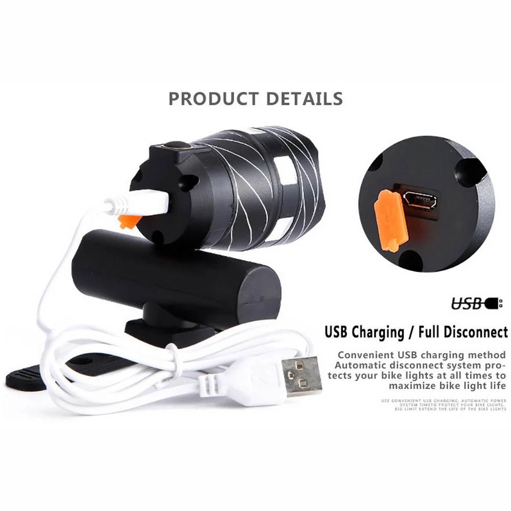 

T6 LED Light Bike Bicycle Light USB Rechargeable 3 Modes Headlight/Flashlight IPX6 Waterproof Zoomable Cycling Lamp For Bike New