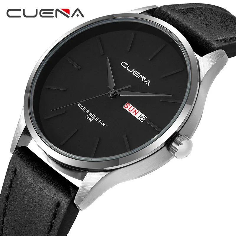 

CUENA Fashion Luxury Brand Men Watch Leather Strap Military Alloy Analog Date Business Mens Clock Quartz Wrist Watches relogio