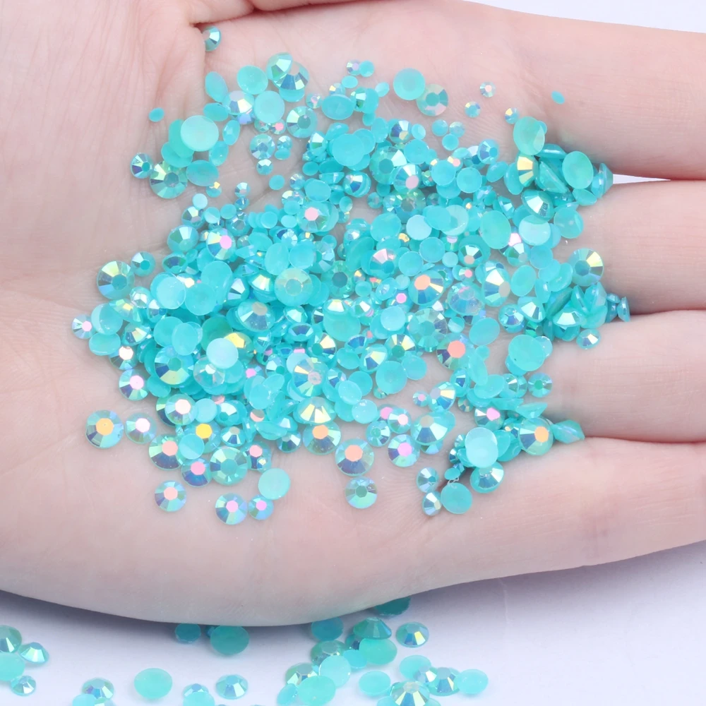 

Aquamarine AB Resin Rhinestones 2mm-6mm 10000pcs-50000pcs Non Hotfix Glue On Beads For Nail Art Phone Stick Drill DIY Decoration