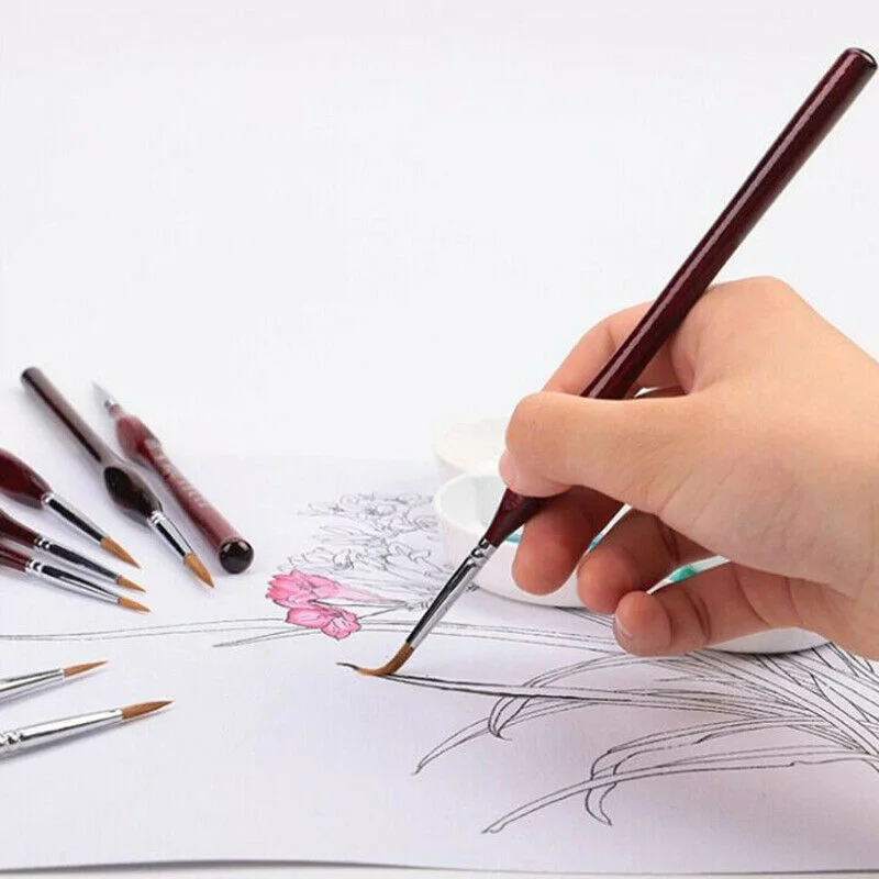 

9Pcs/Set Miniature Paint Brush Kit Professional Sable Hair Fine Detail Art Model Tools MAZI888
