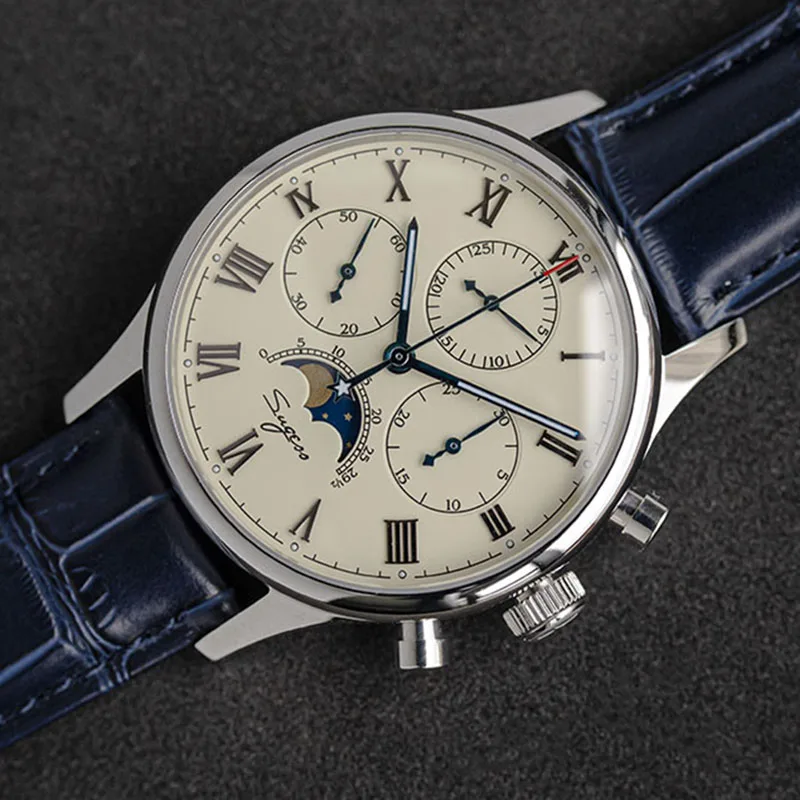 

Men's Watch Moon Phase SUGESS Gooseneck Device Seagull ST1908 Movement Mechanical Chronograph Watch Sapphire 5Bar Waterproof