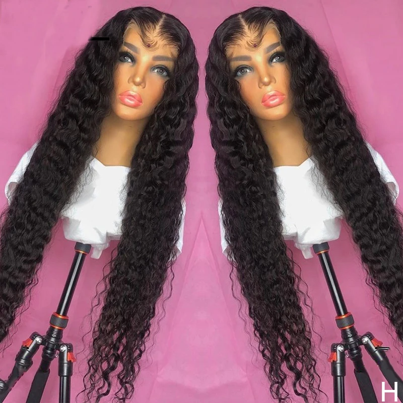

26Inch Natural Black Lace Front Wig Long Loose Wave Kinky Curly Synthetic Natural Black For Women With Baby Hair 180%Density