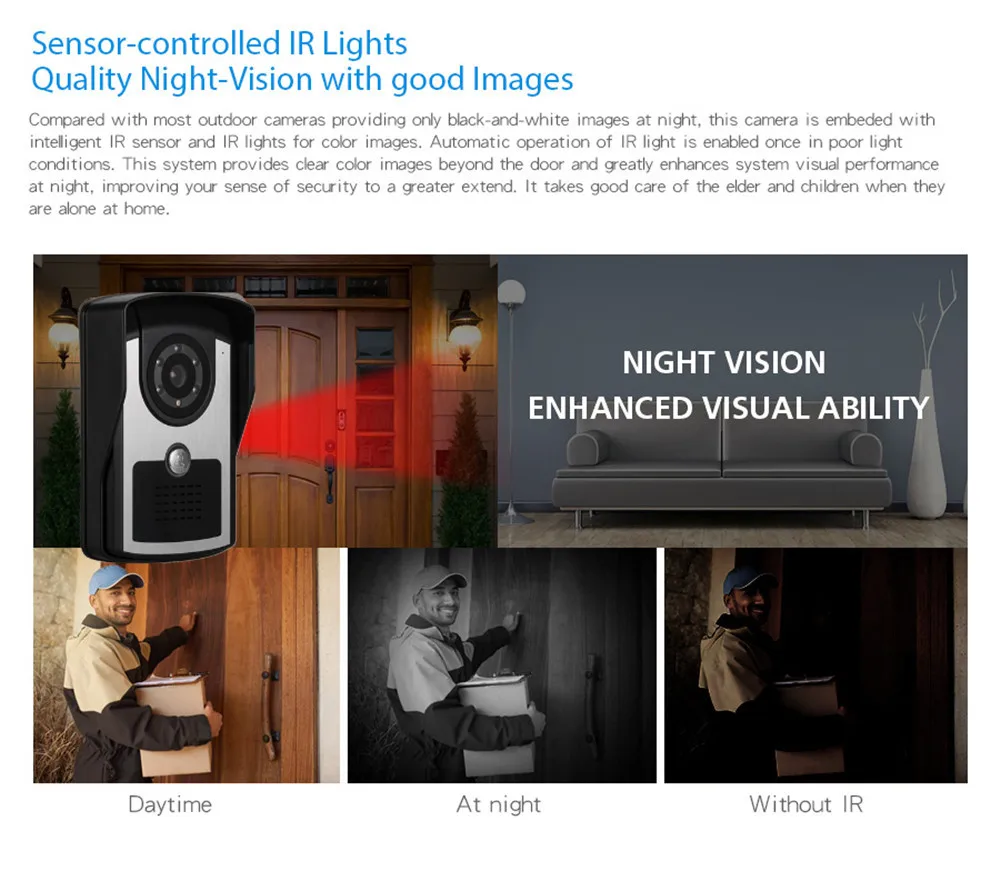 Видеодомофон домашняя система с проводным монитором 7 дюймов 1000TVL уличная