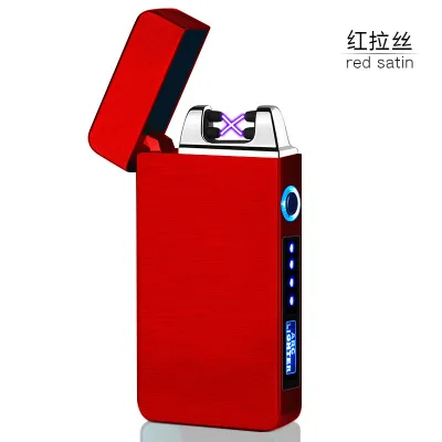 Red Stain Двойной Arc USB Зажигалка перезаряжаемая Электронная зажигалка светодиодный экран сигаретная плазма дисплей питания импульсная электронная зажигалка - Цвет: Red Stain