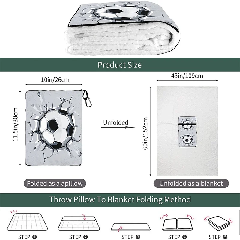 comprar 3d Futebol Viagem Travesseiro Cobertor Dois-em-um Mochila Cinta E Compacto Avião Saco Cintura Suporte 60x43 Polegadas