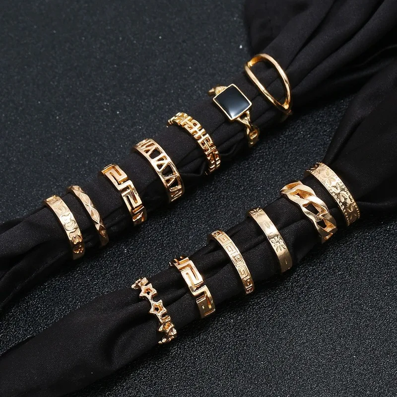 Модные перстни в стиле панк 13 шт./компл. золотые геометрические кольца форме букв