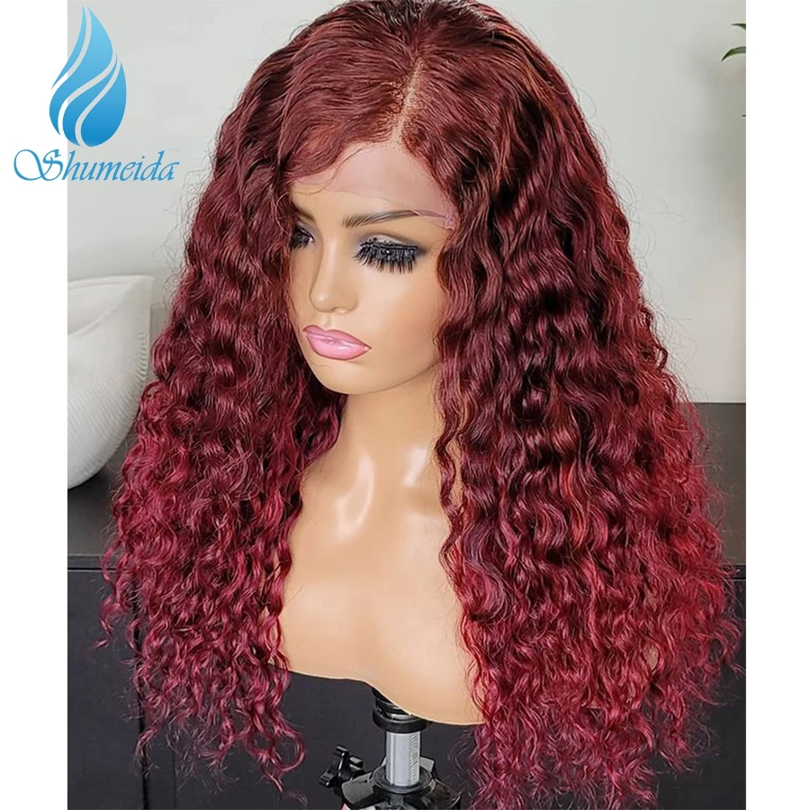 Парик Shumeida из натуральных волос красный цвет 13*4 на сетке спереди с детскими