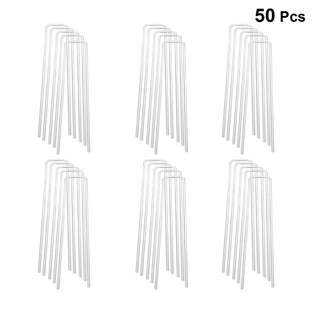 

100Pcs U-shape Galvanized Ground Nails Fixing Nails Lawn Gardening Nails for Home Outdoor (2.5mm x 40mm x 100mm)