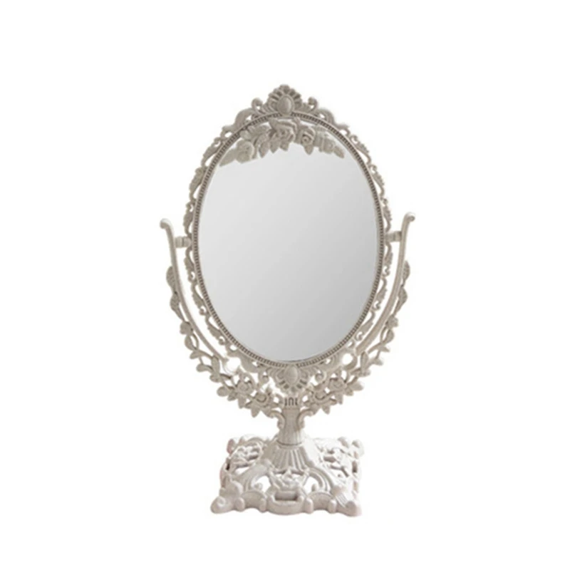 

Nordic Silver Plastic Vintage Decorative Mirror Small Round Make-Up Bedroom Mirror Ins Table Room Standing Glass Mirror