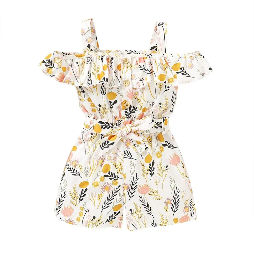 

Baby Girls Summer Holiday Jumpsuit Off Shoulder Sleeveless Ruffle Romper Shorts