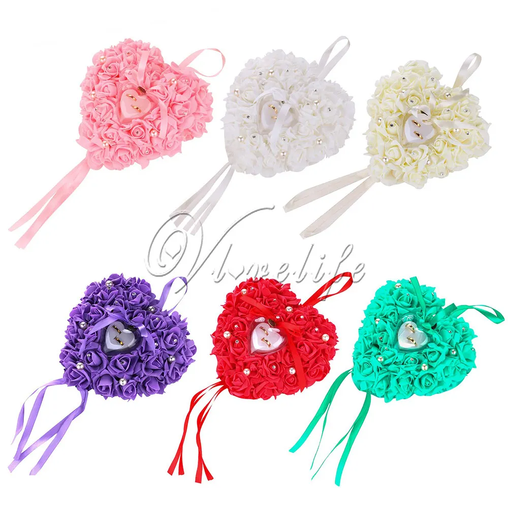 Красочные кристаллы жемчужные свадебные кольца подушки ленты искусственный