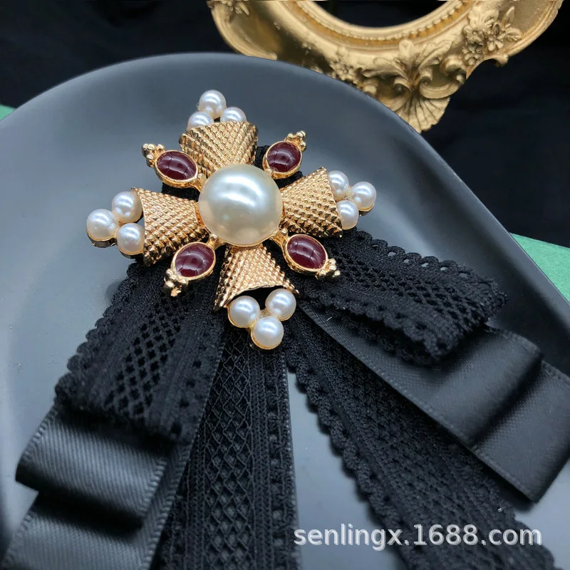 Винтажная брошь-бант в стиле барокко из ткани женский кружевной галстук-бабочка