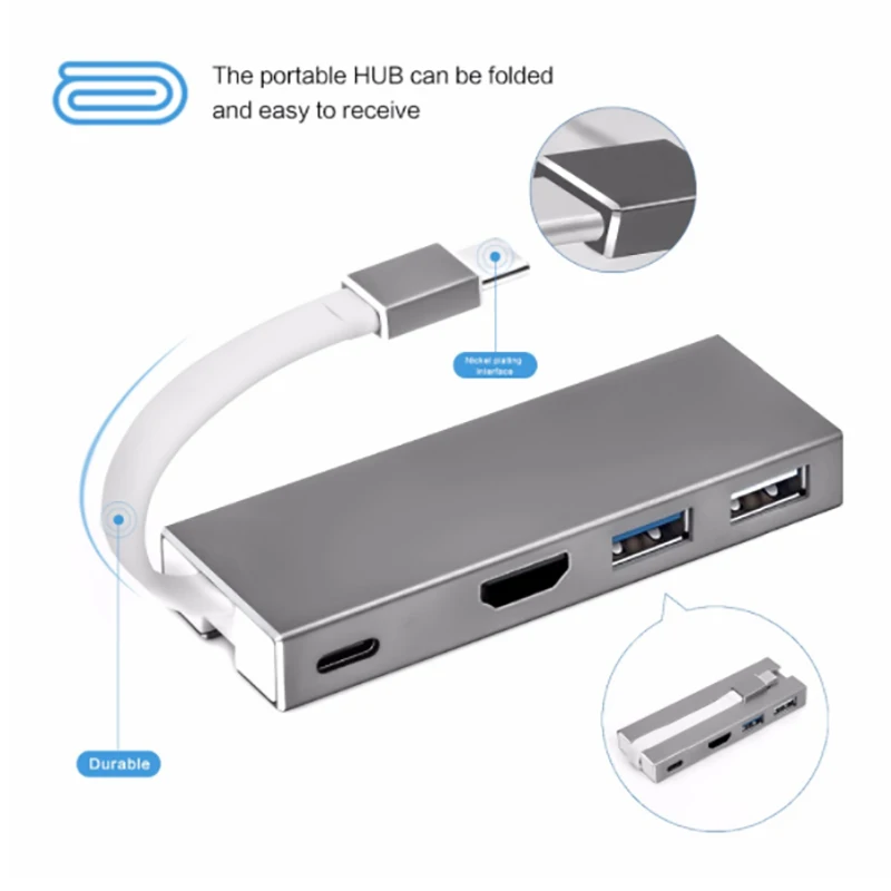 Док станция Thunderbolt 3 4 в 1 USB Type c на UHD HDMI 4K USB3.0 Hub USB2.0 C PD мини адаптер для зарядки Macbook