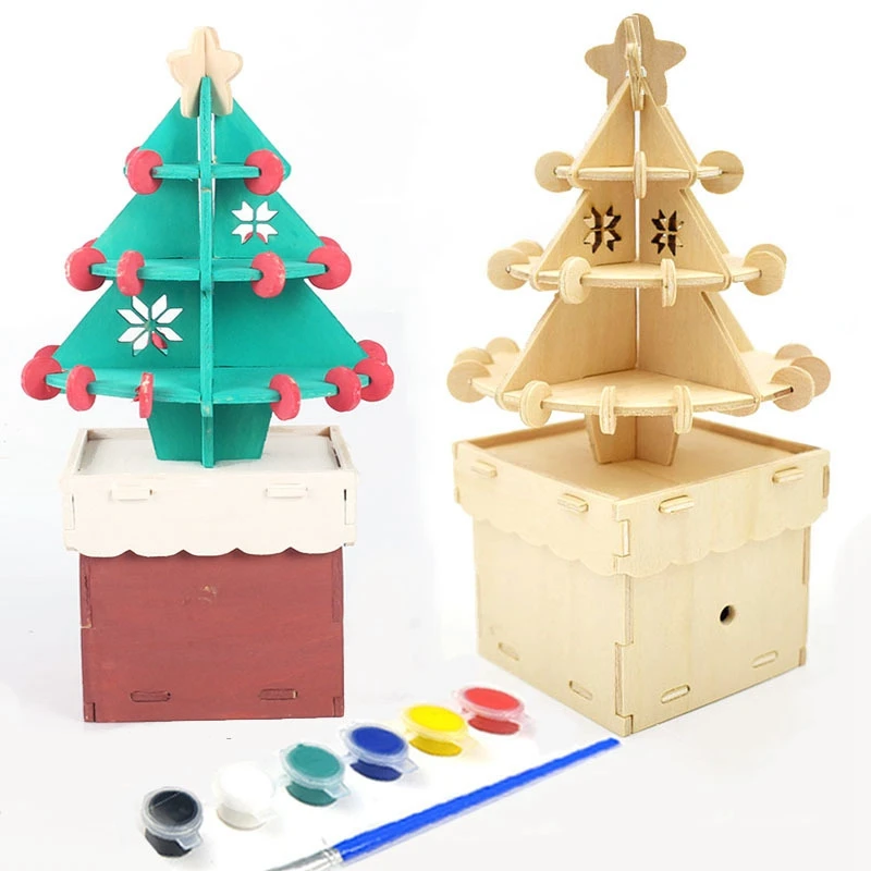 

Wooden Music Box Art Craft Ornament Kids DIY Toy Christmas Home Decoration Gift