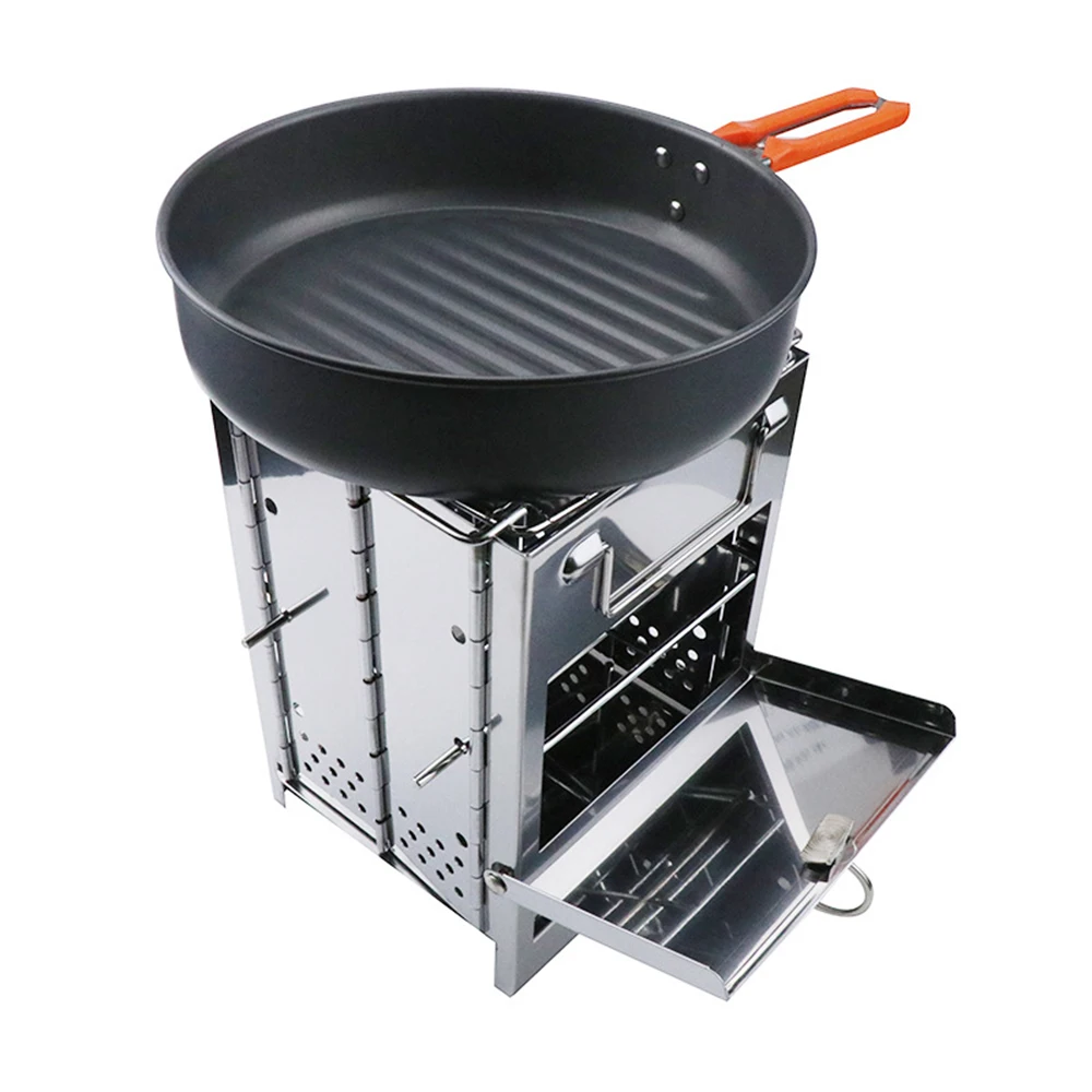 

Outdoor Square Camping Wood Stove Folding Picnic Fishing BBQ Survival Cooking Stove Camping Equipment Alcohol Fish Stove Rack