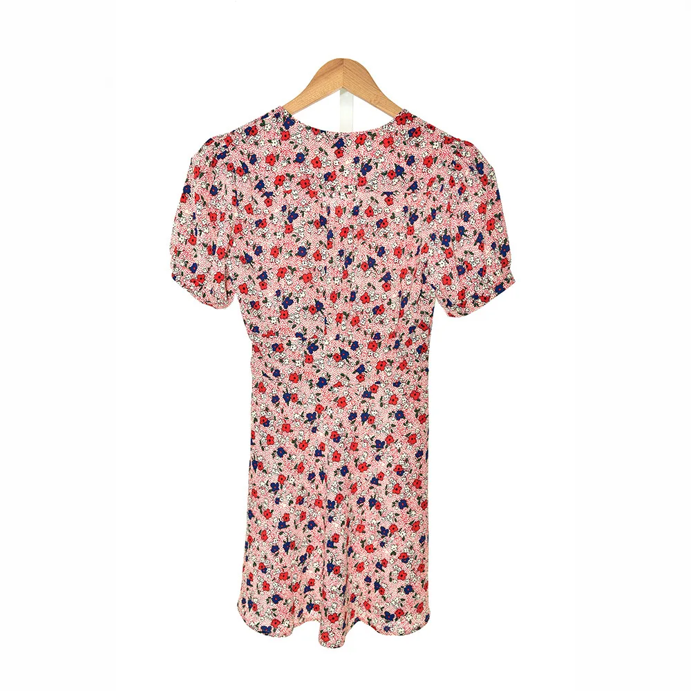 Платье с v-образным вырезом и короткими рукавами в стиле ретро весна-лето 2019 |