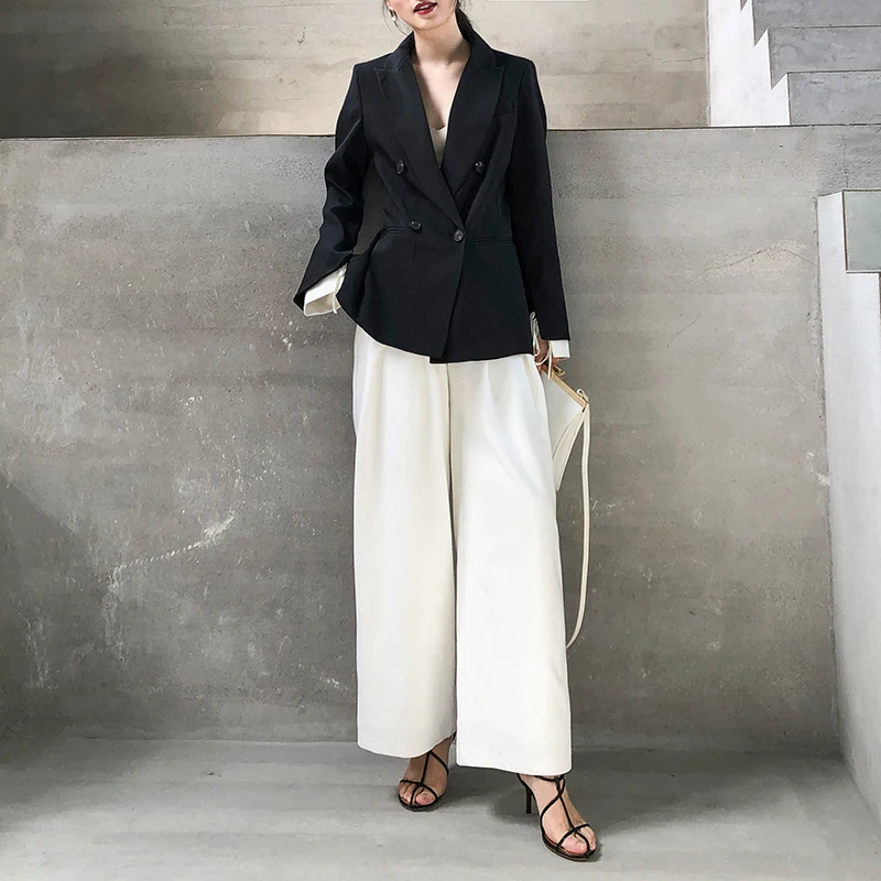 Женские блейзеры и куртки элегантный приталенный черный пиджак из двух частей