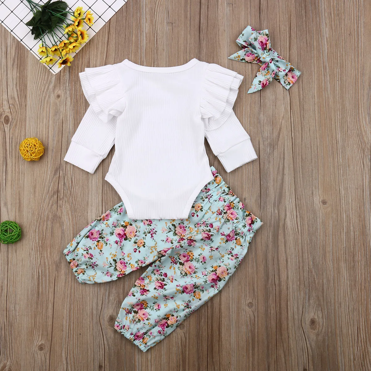 

0-24M Infant Newborn Baby Girls Floral Clothing Set Autumn Toddler Baby Knitting Rompers + Flower Pants Outfits Baby Costumes