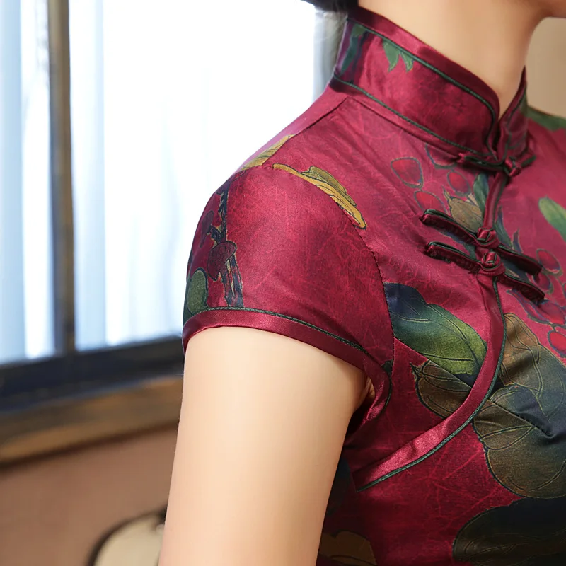 Платье-Ципао длинное шелковечерние с цветами |