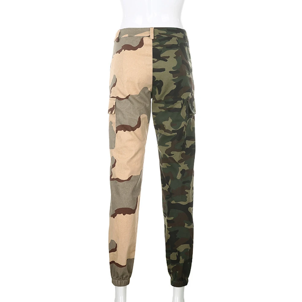 

Green Camouflage Pants Streetwear Pockets Patchwork Cargo Pants Women High Waist Trousers Harajuku Sweatpants Cotton