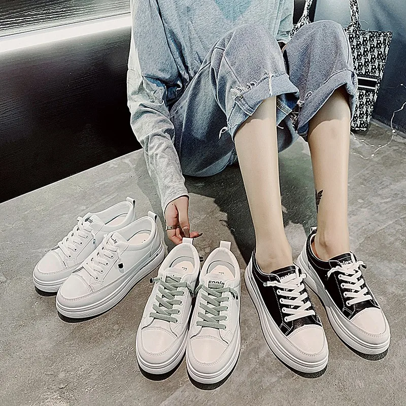 

Classic Women's Sneakers Thick Bottom Platform Vulcanize Shoes Fashion Breathable Casual Small White Shoes In Solid Color