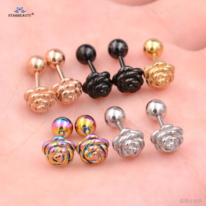 Серьги гвоздики из нержавеющей стали Happy Rose пирсинг спираль 2 шт. 18 г 1 0x6 мм|body jewelry