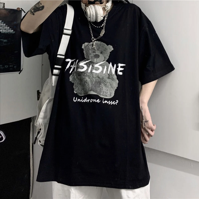 Женский топ с коротким рукавом свободная черная футболка в Корейском стиле