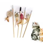 Интерактивный игрушечный тизер для кошек, льняная палочка с перьями, Ловец кошек, палочка, игрушки для кошек, деревянная мышь с мини-колокольчиком