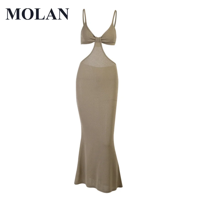 

MOLAN Sexy Woman Holiday Beach Dress 2021 Fashion Backless Temperament Elegant Slim Sleeveless Vestido Female Chic Solid Dress