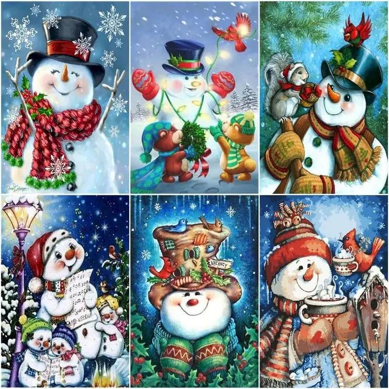 

CHENISTORY Pictures By Number Christmas Snowman Landscape Drawing On Canvas Handpainted Art Gift Kits Home Decor 60x75cm
