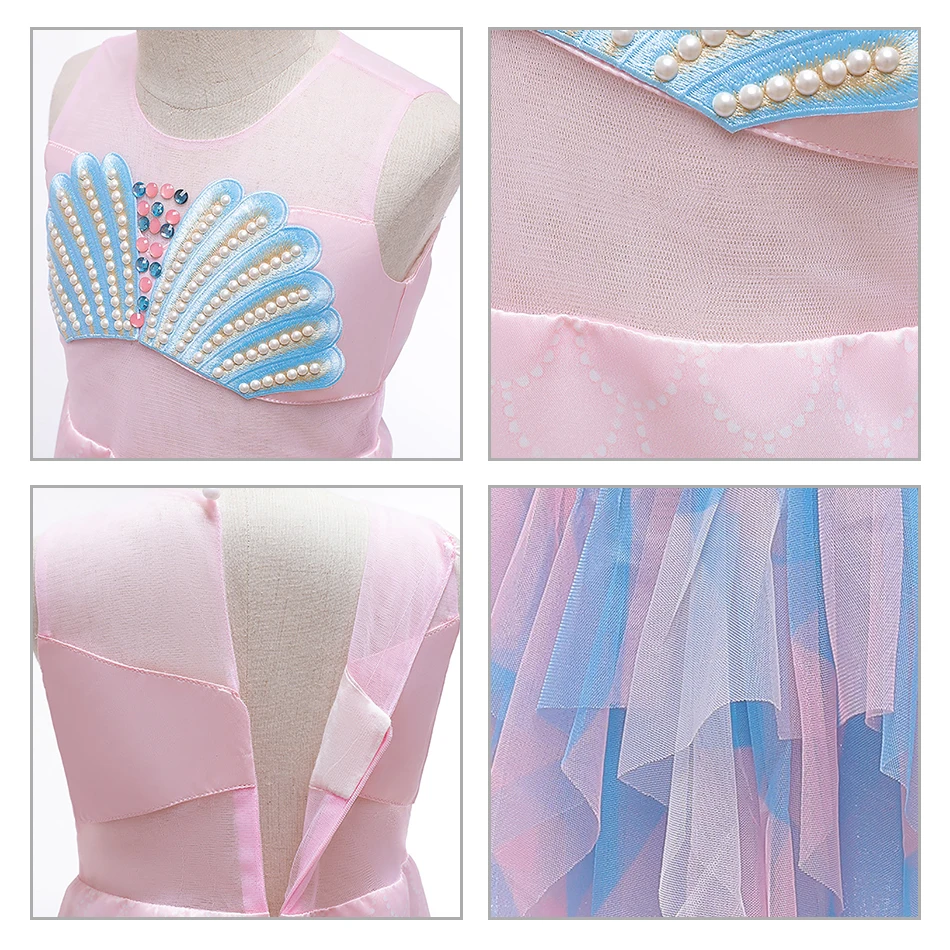 

MUABABY Girls Mermaid Dress Kids Pink Pearl Shell Sleeveless Costumes Halloween Party Princess Role Playing Clothes 2-10T