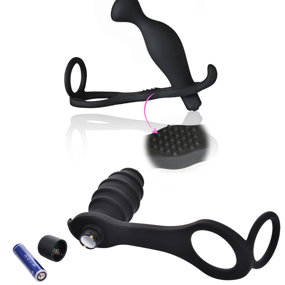 Мужской анальный вибратор силиконовый фаллоимитатор Бусины Массажер с кольцом