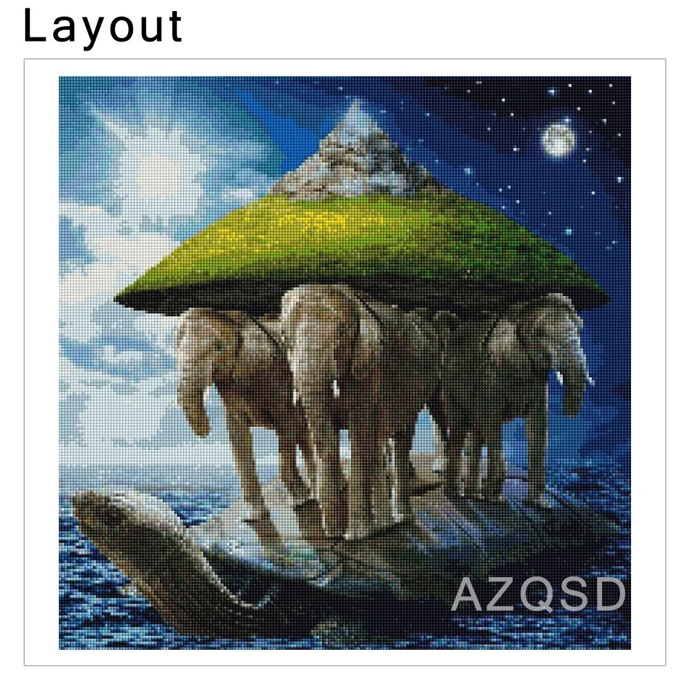AZQSD Diamond Embroidery Diy 5d Painting Animal Pattern Square Rhinestones Elephant Cross Stitch Mosaic Sea Full Drill | Дом и сад